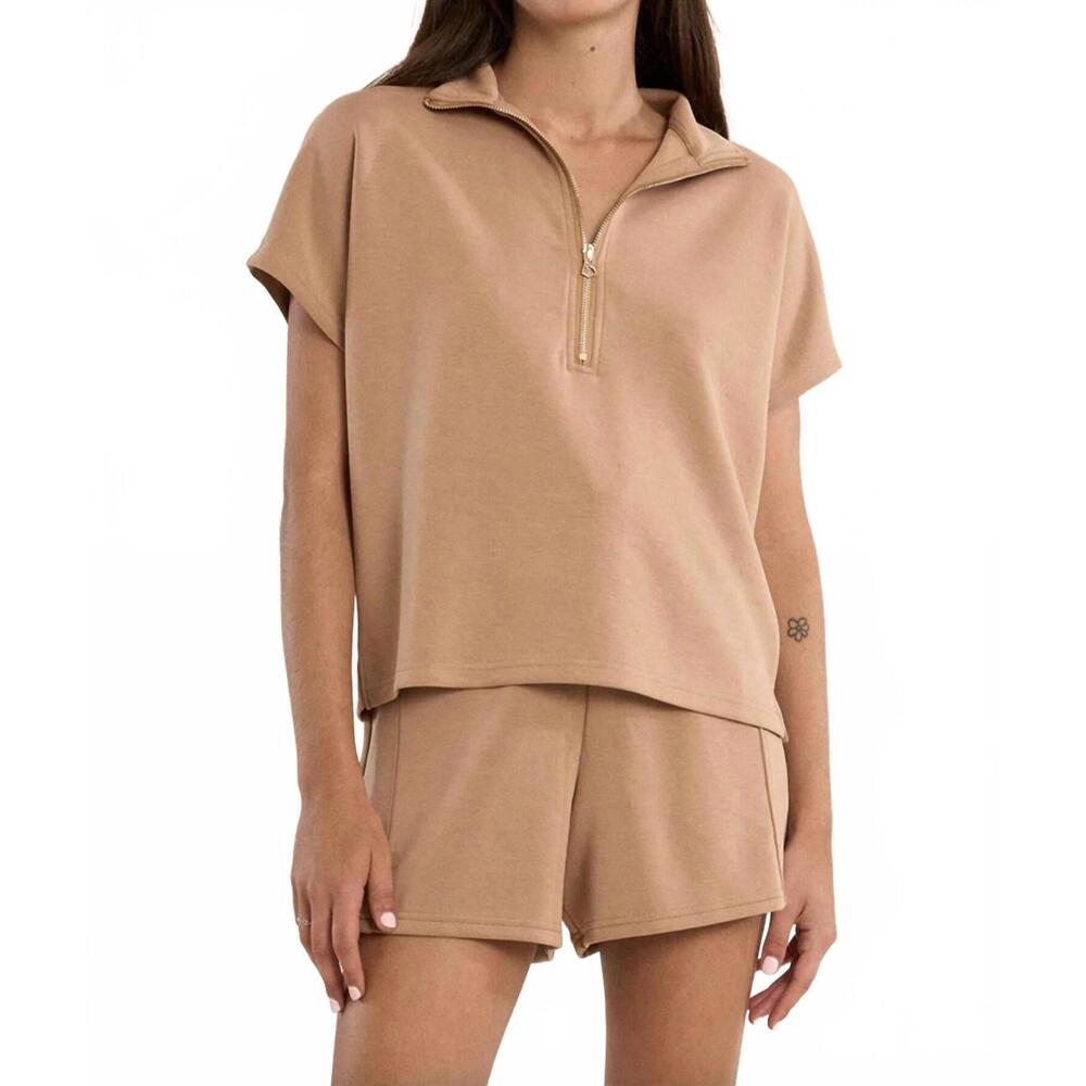 NEW GABRIELLE women's lightweight soft quarter zip top in camel